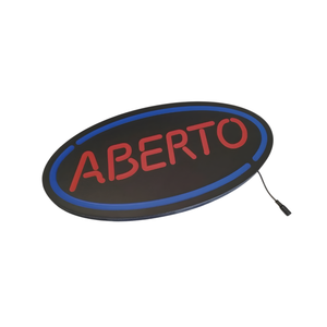 Luminoso em LED - Aberto - Luminária de Parede - Garagem - Vintage - Display Bar - 45x23cm - Fonte Bivolt