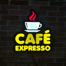 Luminoso em LED - Café Expresso - Luminária de Parede - Display Bar - 35x30cm - Fonte Bivolt