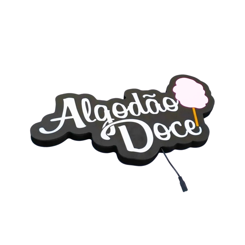 Luminoso em LED - Algodão Doce - Letreiro - Luminária de Parede - 50x20cm - Fonte Bivolt