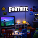 Luminoso em LED - Fortnite - Luminária de Parede - Decoração Gamer - 50x17cm - Fonte Bivolt